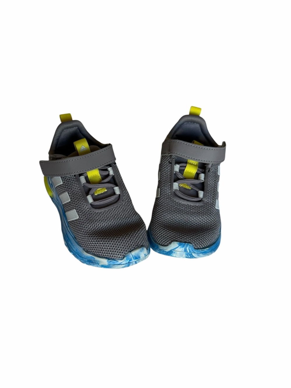 Toddler Adidas Gray & Blue Athletic Shoes with Yellow Accents